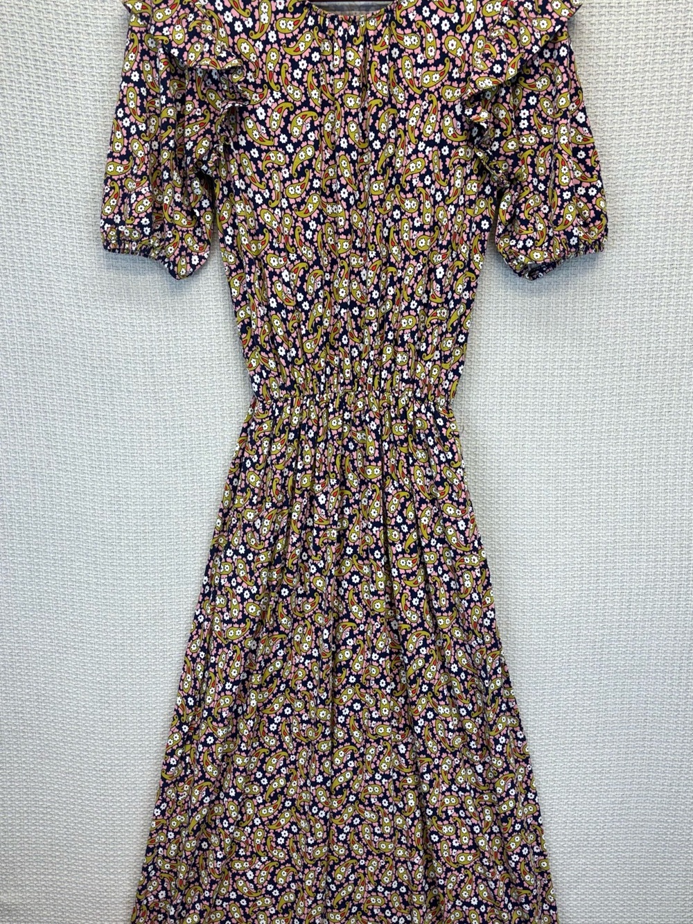 Boden Floral Midi Dress in Navy, Mustard & White